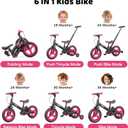 JMMD 6 in 1 Toddler Bike with Push Handle for Kids 18-60 Months, 12" Foldable Balance Bike with Training Wheels, Pedals, Brakes, Kickstand, Push Tricycle Toddler Gift & Toys for Boy & Girl