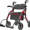 Rollator Walkers for Seniors with Seat, 2-in-1 Walker Wheelchair Combo, Foldable Rolling Walker with Seat, Wheelchairs for Adults 400 lbs Capacity, Adjustable Height