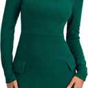 LYANER Women's Square Neck Long Sleeve Ribbed Knit Party Bodycon Mini Dress with Pockets (Green, XL)