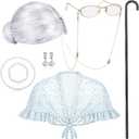 BBTO 100 Days of School Costume Old Lady Costume for Kids Granny Wig Shawl Grandma Outifits with Glasses and Accessories