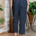 Acelitt Women Casual Lightweight Drawstring Elastic Waist Pants with Pockets, (Blue, L)