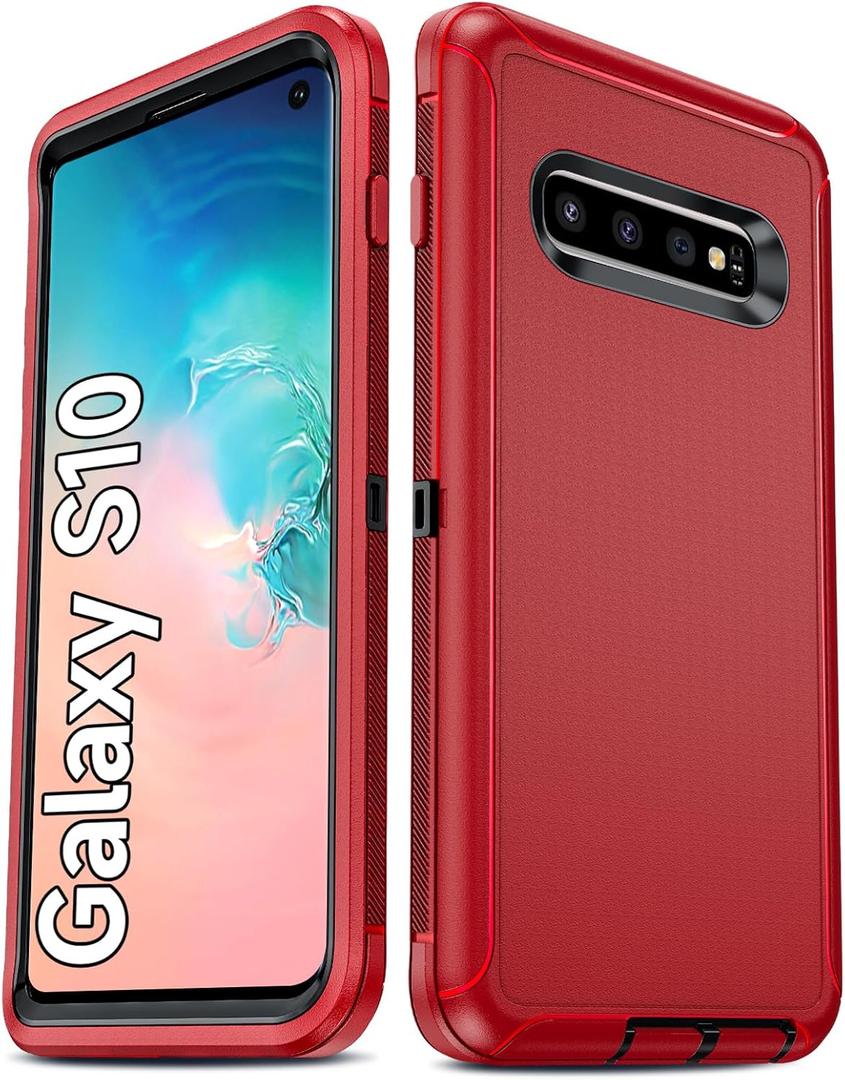 LeYi Compatible for Galaxy S10 Case: Not Fit S10E/ S10 Plus/ S10 Lite Samsung S10 Protective Cover, 3 in 1 Full Body Shockproof Rubber Dustproof Rugged Protection Phone Funda for S 10, Red/Black