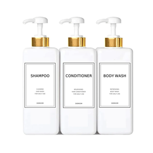 DIDROOM Modern Gold Shampoo and Conditioner Dispenser (21 oz,Pack of 2) Refillable Pump Bottle Set Empty Shower Plastic Bottles with for Bathroom Body Wash Soap Shower,3 Types Labels,Gold&white