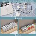 Yesesion 2 Pack Plastic Cable Management Box with Removable Dividers, Clear Cord Storage Organizer with 20 Wire Ties for Desk Drawer, Office Supplies, Electronic Accessories, Battery, Phone Charger
