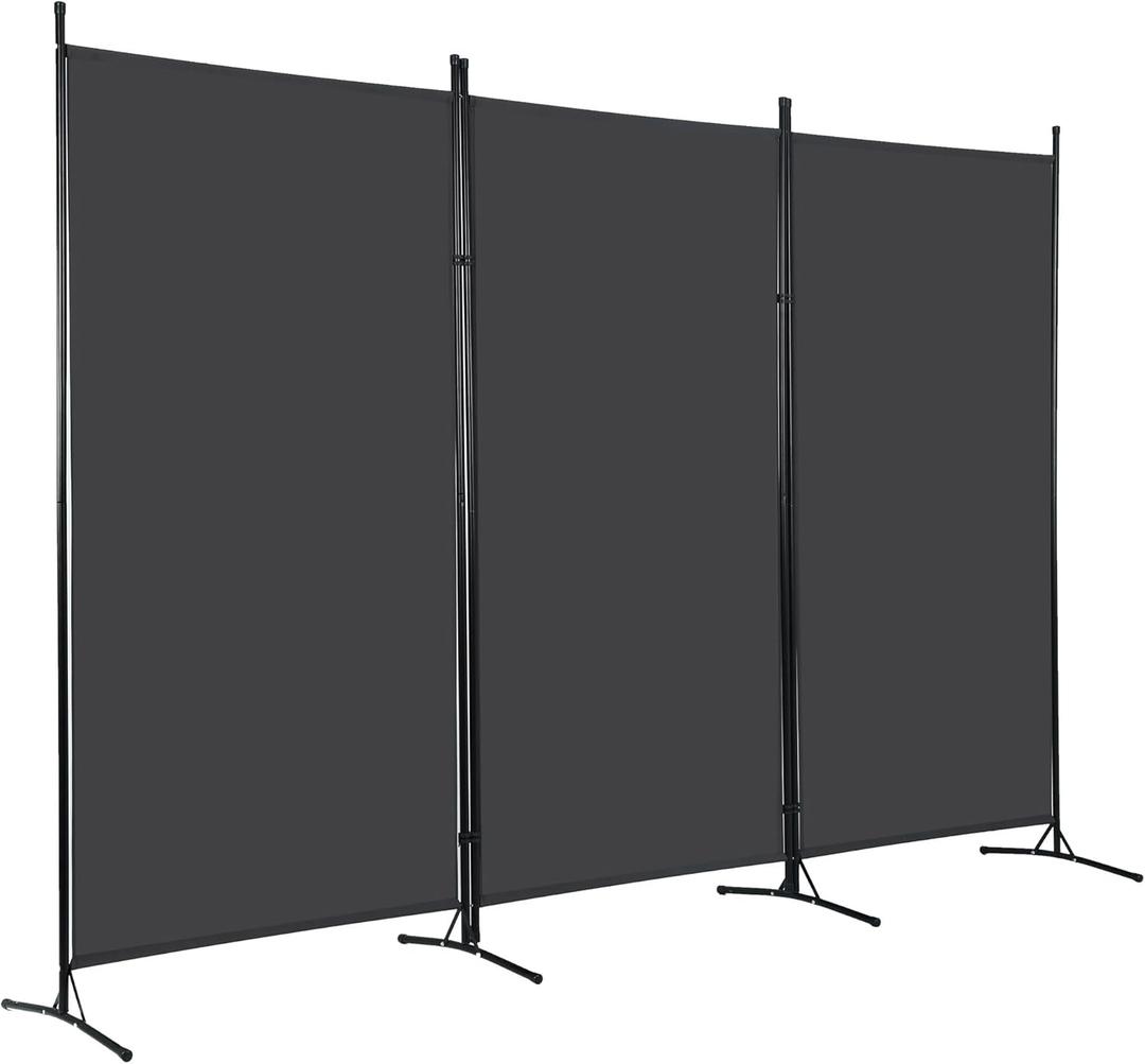FDW 3-Panel Room Divider Privacy Screen, 6FT Portable Folding Partition with Metal Frame (102" W x 70" H) for Office/Home Use, Grey