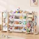 Toy Storage Organizer with Bookshelf and Stuffed Animal Storage, Playroom Toy Organizer with 12 Toy Bins for Bricks, Toy Holder for Toddler Rooms, Playrooms, Bedrooms
