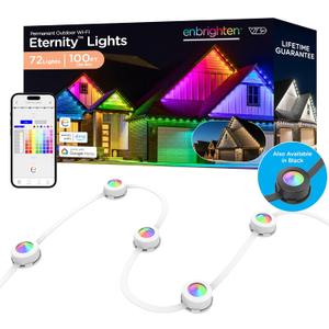 Enbrighten Vibe Eternity Permanent Outdoor Lights for House, 100 Feet, 72 RGBWIC LEDs, Close Spacing, 33lm, Color Changing, Christmas, Eave Lighting, Smart App, Works with Alexa, Google Home, 81103