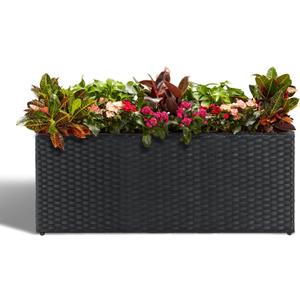 LEWIS&WAYNE Large Rectangular Block Planter Box Handmade Wicker Tall Planters for Outdoor Plants with Removable Liners Modern Planter for Indoor Outdoor Patio Deck - Black, 36''x12''x16''