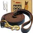 Leather Dog Leash - 6ft x 1/2 inch, Heavy Duty Genuine Leather Braided Training Leash, Comfortable for Large, Medium, Small Dogs (Brown)