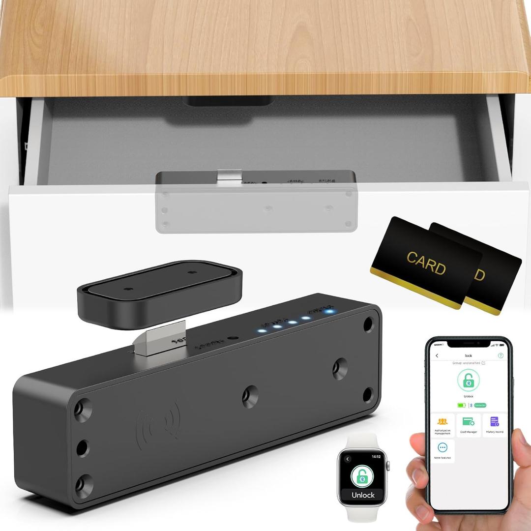 Smart RFID Cabinet Lock, Hidden Digital Electronic Bluetooth RFID Cabinet Drawer Lock for Adults Baby Proofing Teens Liquor Cupboard File (Black)