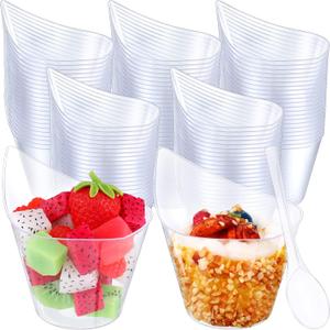 150 Pack Clear Plastic Dessert Cups with Tasting Spoons, Appetizer Cups Yogurt Parfait Bowls with Spoons for Party Supplies Catering Chocolate Desserts Buffet Food Display (7 oz)