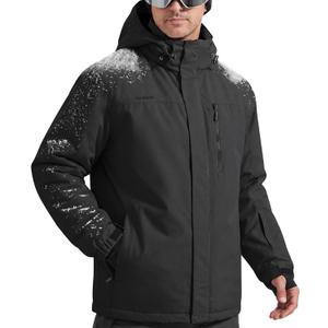 FREE SOLDIER Men's Waterproof Ski Snow Jacket Fleece Lined Warm Winter Rain Jacket with Hood Fully Taped Seams (Large, Black)