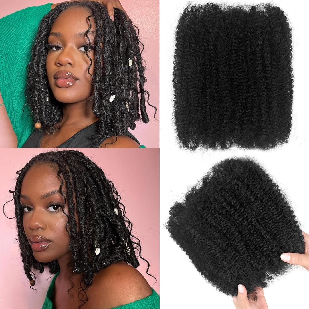 Afro Kinkys Bulk Human Hair for Dreadlocks Extensions 2 Bundles 80g Afro Kinky-curly Human Braiding Hair Bundles for Mini Twist Repair Locs (Natural Black, 12Inch)