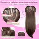 Jet Black Synthetic Hair Toppers for Women with Thinning 5x6 inch Large Base Coverage Clip in Wispy Bangs Upgraded Adjustable Bandage 20 Inch Long Layered
