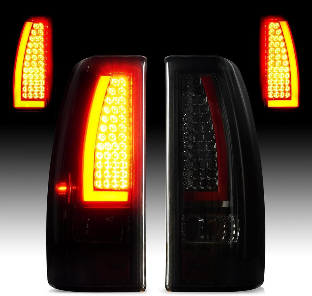 LED Tail Light Fit for Chevy Silverado 1500 2500 99-02, 1500HD 2500HD 01-02, for GMC Sierra 1500 2500 99-03, 1500HD 2500HD 01-03 Rear Brake Lamp Taillight Assembly, Smoked Lens