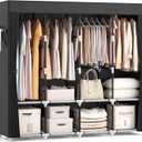 VTRIN Portable Closet for Hanging Clothes 67 Inch Wide Large Capacity Portable Wardrobe Closet with Cover, 4 Storage Shelves and 4 Hanging Rod Sturdy Free Standing Closet for Bedroom, Black