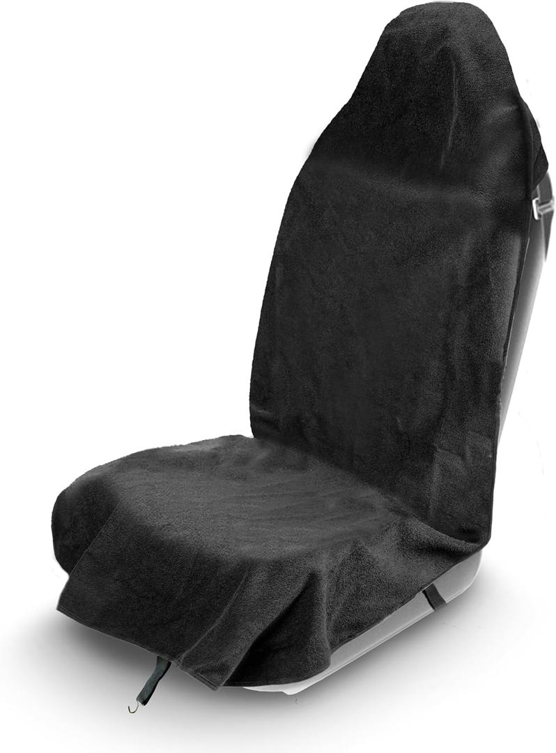 EcoNour Sweat Towel Car Seat Cover with Belt Shoulder Pad | Washable Car Seat Protector from Sweat, Food, Dirt, Gym, Swimming, Workout | Waterproof Universal Seat Cover for Car, Truck, Van & SUV (Pack of 1, Black)