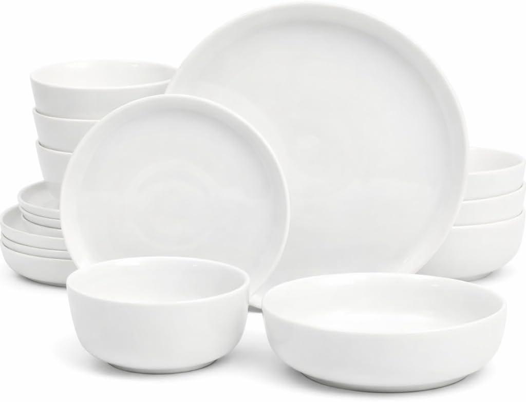 Gibson Home Oslo Porcelain Chip and Scratch Resistant Dinnerware Set, Service for 4 (16pcs), Ceramic Plates and Bowls Dishes Sets, White - Microwave and Dishwasher Safe