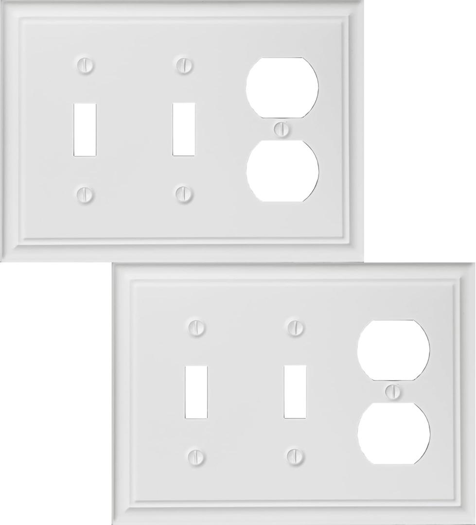 Double Toggle/Single Duplex Light Switch Cover Luca Metal Wall Plate, 2-Pack White 3 Gang, Light Switch Cover Outlet Cover Decorative Wallplate, Durable