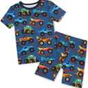 babee Reshinee Bamboo Viscose Toddler Pajamas Boys Girls Kids Baby Cool Short Summer Monster Truck Pjs Set 6-7Y Two Piece