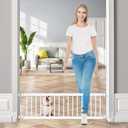 Fldofaves Dog Gate - 18"-45" Adjustable Extra Wide Metal Baby Gate to Step Over, 10" Tall Small Pet Gate with 3 Extension Kits, Pressure Mounted for Doorways & Stairs (White)