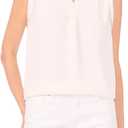 Vince Camuto Women's Sleeveless V-Neck Ruffle Sleeve Blouse (Beige, S)