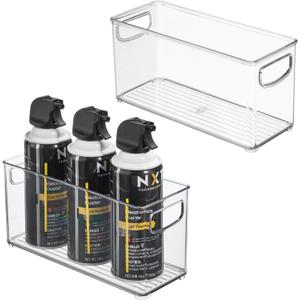 iDesign Plastic Stackable Pantry Bin - Storage Bin with Handles for Cabinets or Fridge - Set of 2 - Clear