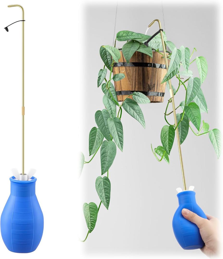 Dreyoo Squeeze Bottle for Hanging Plants, 19" Long Spout Plant Watering Bottle, Easy Squeeze Indoor/Outdoor Watering Can Alternative, Precise Sprinkling for Hanging Baskets, Houseplants, 8oz(Blue)