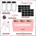 Geelin 4 Pack Laundry Pods Organizer & Dryer Sheet Holders, Laundry Room Organization Containers Dispenser, 3 Pcs 1.3 L Jars with Lids and Labels for Detergent Storage Supplies Decorations(Pink)