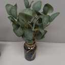 Briful Artificial Eucalyptus Stems in Black Glass Vase with Faux Water, 14" Fake Plant Eucalyptus Leaves for Home Office Farmhouse Wedding Centerpiece Décor