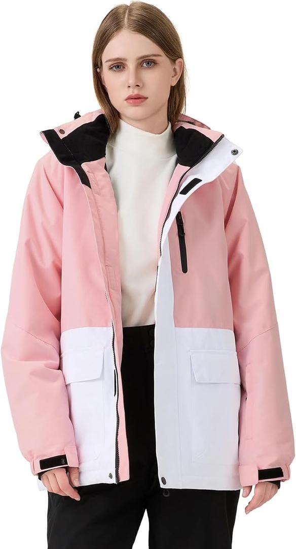 WOWULOVELY Women's Winter Waterproof Windproof Ski Jacket and Pants Insulated Snowsuit Snowboarding Coat Pink-d (Large)
