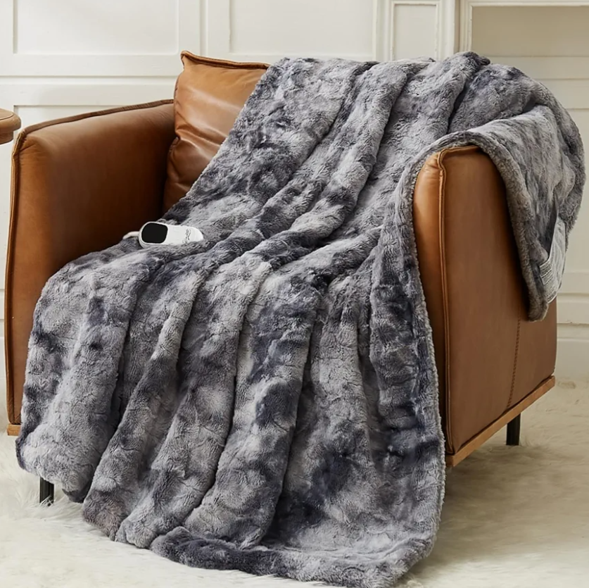 Homemate Heated Blanket Electric Throw - 50"x60" Heating Blanket Throw 1/2/4/6/8 Hours Auto-Off 10 Heat Levels Over-Heat Protection Luxury Faux Fur Sherpa ETL Certification