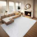 Ophanie 8x10 White Area Rugs for Living Room, Large Shag Bedroom Carpet, Big Indoor Thick Soft Nursery Rug, Ivory Carpets for Boy and Girls Room Dorm Home Decor Aesthetic