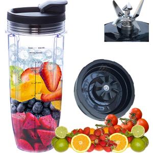 Replacement blender Blade and 32oz Cup Accessories with Lid, Only Compatible with Nutri Ninja SS150,SS151,SS300, SS350,SS351, CO351B, SS100, SS101, CO101B,SS400,SS401