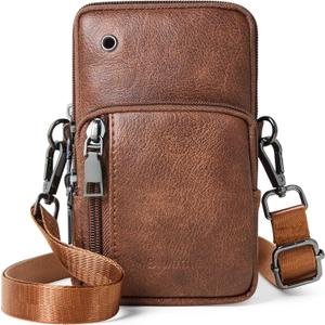 Bluome Small Crossbody Phone Purse for Women PU Leather Crossbody Handbag Wallets Shoulder Travel Bag with Headphone Jack (Brown)