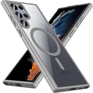 Hensinple for Samsung Galaxy S22 Ultra Case Magnetic, Galaxy S22 Ultra Phone Case Wireless Charging, Clear Hard Back Shockproof Cover Case 6.8 Inch, Gray