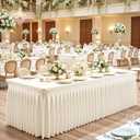 6 Pack 8ft Ivory Spandex Table Cloths for Rectangle Tables Wrinkle Free Ivory Rectangle Tablecloths, Stretch Fitted Table Cover with Skirt for Wedding Birthday Party Banquet Baby Shower Buffet Event