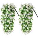 ZFProcess Artificial Fake Hanging Flowers Plants for Outdoor Spring Summer Decoration, 2PCS Faux Silk Violet UV Resistant Look Real Trailing Vines for Outside Home Planter Porch Patio(White)