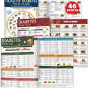 3 PCS Diabetes Food List & Meal Planner - Diabetic Food Chart, Laminated Type 1 & 2 Meal Guide, Easy-to-Read Carbs Protein Calories Fiber Fat Glycemic Index Chart for Prediabetes & Beginners