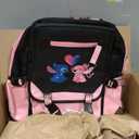 Stitch School Backpack Cute Daypack Rainbow Bookbag Pink Schoolbag Kid Backpack For Gifts (Stitch-2), Medium