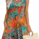 WEESO Womens Summer Dresses Loose U Neck Sleeveless Sundresses Dress with Pockets, Floral Coconut Leaves XL