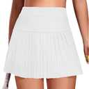 Fisoew Women's Mesh Tennis Skirts Built in Shorts High Waisted Pleated Athletic Golf Workout Skorts with Pockets White 29.5 x 38