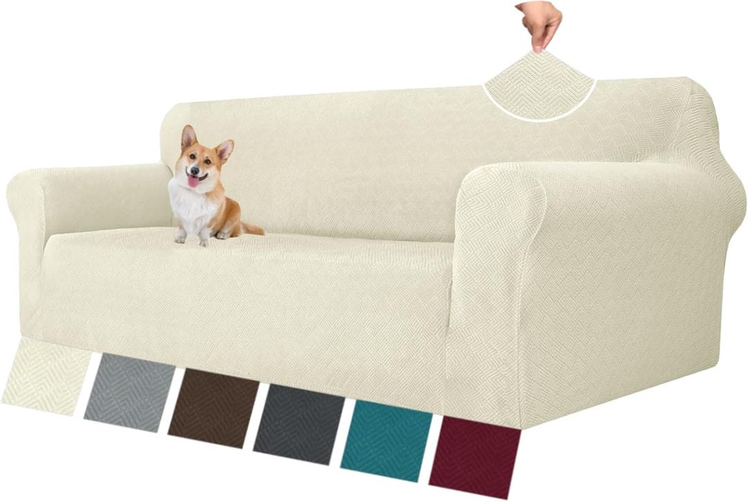 MAXIJIN Stretch Oversized Couch Covers for 3 Cushion Couch (91"-110"), 1-Piece Large Sofa Cover Slipcover Furniture Protector for Kids,Dogs (Extra Large, Diamond Pattern Beige)