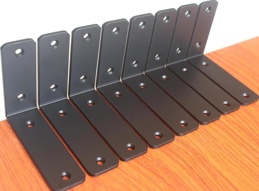10 Pack - L 5" x H 4" x W1.5, 5mm Thick Black L Shelf Bracket, Iron Shelf Brackets, Metal Shelf Brackets, Floating Shelf, Shelf Supports with Screws