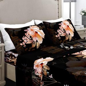 YIYEA Twin Sheets Set, Luxury 1800TC Hotel Quality Double Brushed Microfiber Floral Bed Sheets for Twin Size Bed, Extra Soft, Deep Pocket, Shrinkage and Fade Resistant, 3PC (Twin)