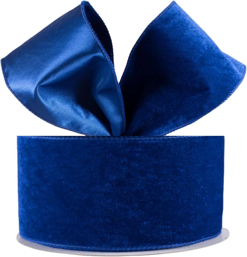 Meseey 1.5 Inch 10 Yards Double-Faced Royal Blue Velvet Wired Ribbon Luxury Velvet with Satin Back Wired Edge Ribbons for Christmas Tree Decor, Wreath Making, Gift Wrapping & Holiday Party Supplies