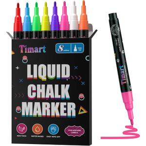 Timart Extra Fine Tip Chalk Markers (8 Pack 1mm Point), Liquid Chalk Pens - Dry Erase Marker Pens for Blackboard, Chalkboards, Windows, Glass, Bistro, Cars, Signs, Chalkboard Labels Included