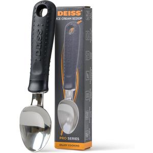 Deiss Pro Ice Cream Scoop, Stainless Steel with Soft Rubber Handle, Perfect Ergonomic Design for Easy Grip, Heavy Duty Ice Cream Scooper For Spooning Frozen Hard Gelato and Sorbet, Cookie Dough