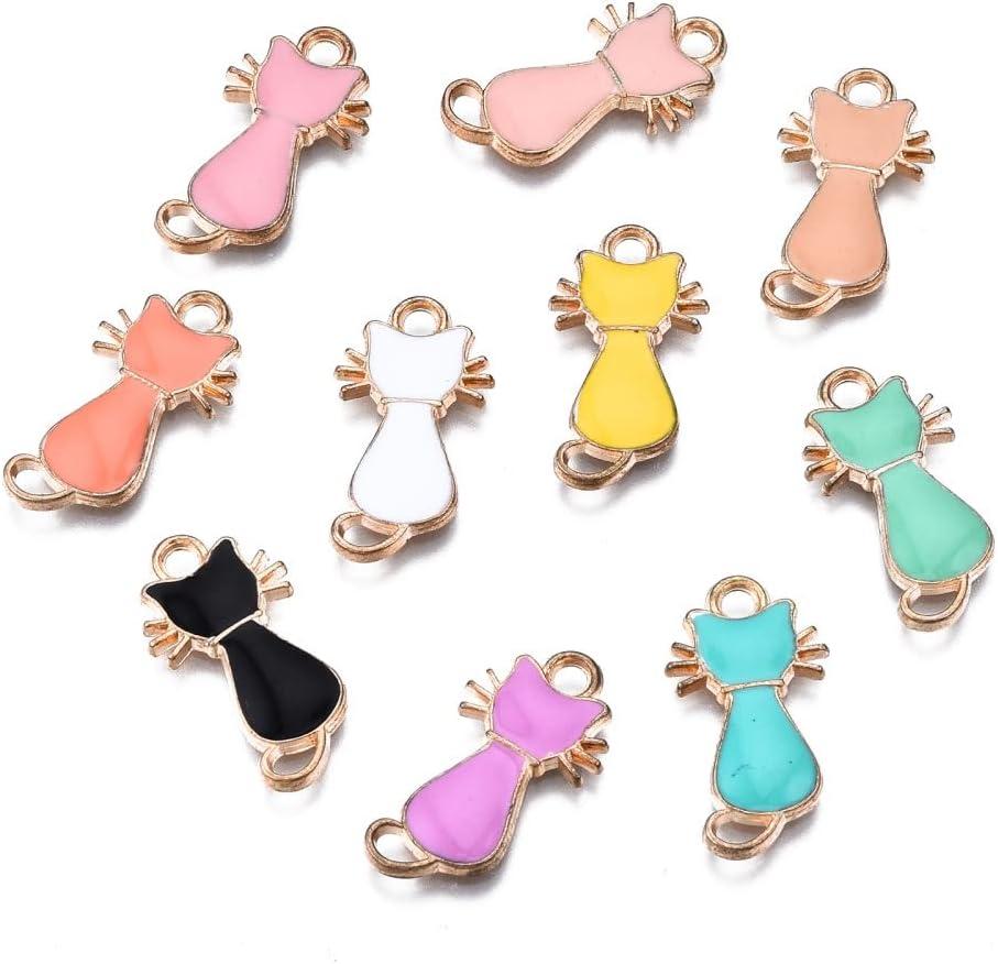 DanLingJewelry 100pcs Random Color Enamel Cat Charms Alloy Pendants Cute Craft Supplies With Loop for Jewelry Making (100 pcs - cat)