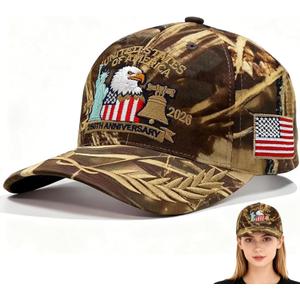 250 Anniversary USA Hat, USA Baseball Cap 1776-2026 American Eagles Hat Patriotic Embroidered Hats for Men Women (Camouflage)